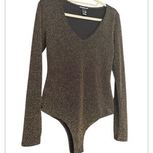 Charlotte Russe Glittering Black and Gold Bodysuit NWOT